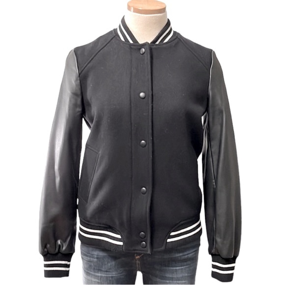 Zara Faux Leather Bomber Jacket, Black, XS